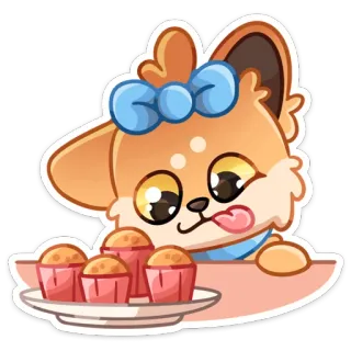 😛 binatang, anjing, imut, makanan, muffin, kartun, hidangan penutup, cupcake whatsapp sticker