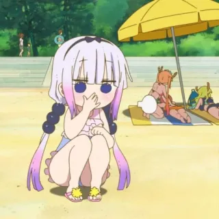 💕 Kanna Miss Kobayashi's Dragon Maid Anime, Drago, Spiaggia, Carino, Costume da bagno, Kawaii telegram sticker