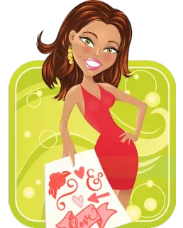 💘 love femme, robe rouge, dessin animé, amour, rose, coeurs telegram sticker