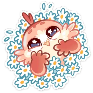 😊 милый, животное, птица, сова, каваий, цветы, наклейка telegram sticker