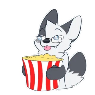 😮 漫画, ステッカー, ポップコーン, 擬人化, キツネ telegram sticker