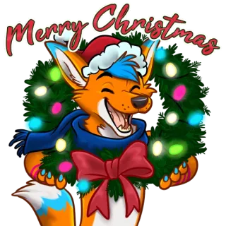 🎄 Merry Christmas Noël, fêtes, renard, animal, hiver, couronne, dessin animé whatsapp sticker