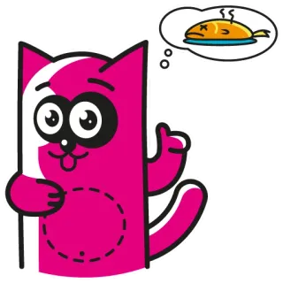 🍗 แมว, ปลา, ภาพประกอบ, การ์ตูน, สัตว์, น่ารัก, สีชมพู telegram sticker