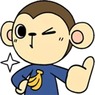 👍 mono, animal, dibujo animado, emoji, plátano, pulgar arriba telegram sticker