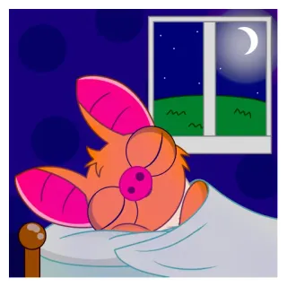 😴 Мультфильм, Летучая мышь, Спит, Ночь, Луна, Кровать whatsapp sticker