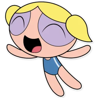 🤩 Bubbles The Powerpuff Girls cartone animato, personaggio, volante, sorridente, ragazza telegram sticker