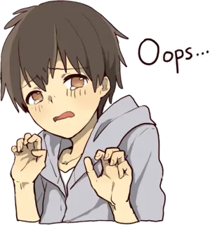 😓 Oops... Styl anime, Kreskówka, Chłopak, Ups, Przeprosiny, Błąd, Smutny, Zawstydzony telegram sticker