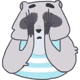 😵 raccoon, sad, crying, cartoon, animal, sticker telegram sticker