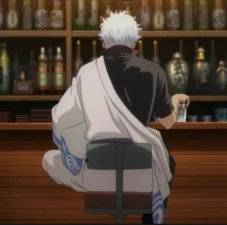 🧊 Gintoki Sakata Gintama Anime, Boire, Bar, Vue de dos, Gintoki telegram sticker