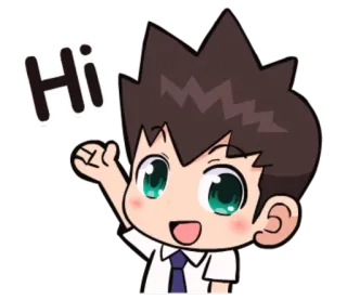 ✋ Hi hola, saludos, saludo, saludo con la mano, dibujos animados, anime, niño telegram sticker
