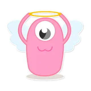 😒 怪物, 天使, 可爱, 独眼, 翅膀, 光环, 粉色, 卡通 telegram sticker