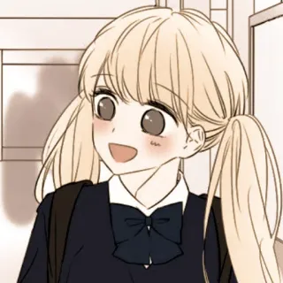 🦊 Cartoon, Anime, Meisje, Blond, Schooluniform, Leuk, Lachend telegram sticker