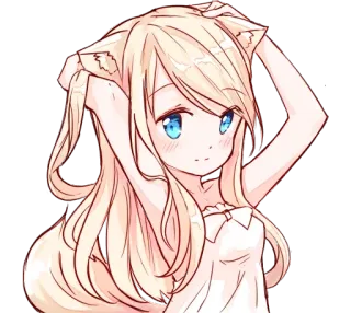 😺 fille anime, oreilles de chat, mignon, dessin animé, cheveux blonds, yeux bleus, kawaii whatsapp sticker