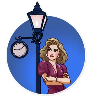 ⌛️ женщина, мультфильм, часы, фонарный столб, вечер, ночь telegram sticker