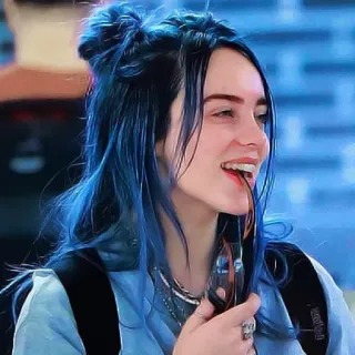 💧 Billie Eilish บิลลี ไอลิช, นักร้อง, คนดัง, ผมสีฟ้า, ภาพเหมือน, ผู้หญิง, นักดนตรี telegram sticker
