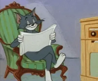 🗞 Tom Cat Tom and Jerry desenho animado, gato, jornal, sentado, cadeira telegram sticker