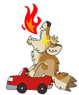 😡 wolf, car, fire, animal, cartoon, vehicle telegram sticker