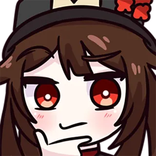 🤔 Hu Tao Genshin Impact อนิเมะ, เก็นชิน อิมแพ็ค, ฮู เต๋า, ตัวละคร, วิดีโอเกม, กำลังคิด, น่ารัก telegram sticker