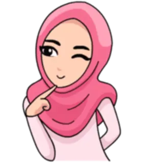 🤔 hijab, muslim, woman, cartoon, pink telegram sticker