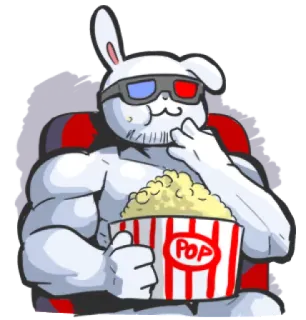 🍿 Hase, Kaninchen, Popcorn, 3D, Film, Kino, Theater whatsapp sticker