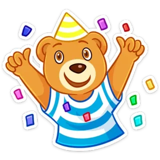 🎉 orso, festa, celebrazione, cartone animato, carino, adesivo, coriandoli, cappello whatsapp sticker
