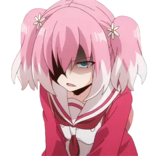 😡 Anime, Chica, Enfadada, Pelo rosa, Parche en el ojo, Personaje telegram sticker