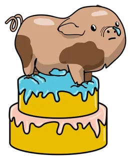 😘 cerdo, pastel, animal, dibujo animado, comida, postre, dulce whatsapp sticker