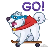 🏃‍♂️ GO! 개, 스케이트보드, 슈퍼히어로, 가자, 액션, 속도, 귀여운, 애완동물 whatsapp sticker