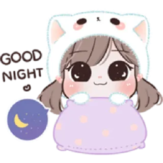 🌙 GOOD NIGHT buonanotte, dormire, carino, gatto, luna, stelle, cartone animato whatsapp sticker