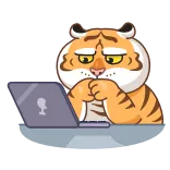 🤔 tiger, laptop, denken, tier, süß, cartoon telegram sticker