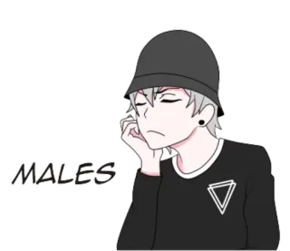 😑 MALES masculino, desenho animado, personagem, bucket hat, anime telegram sticker