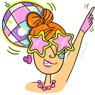 👯 femme, danse, lunettes étoile, fête, boule disco, fun, fille whatsapp sticker