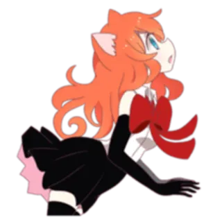 🙄 애니메이션 소녀, 고양이 귀, 주황색 머리, 만화 캐릭터, 일러스트, 귀여운, 드레스 telegram sticker