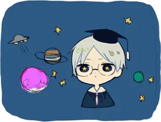 💫 Anime, Chibi, Planète, Espace, Remise de diplôme, Mignon, Étoiles telegram sticker