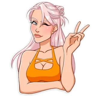 ✌️ девушка, подмигивание, мир, женщина, блондинка telegram sticker