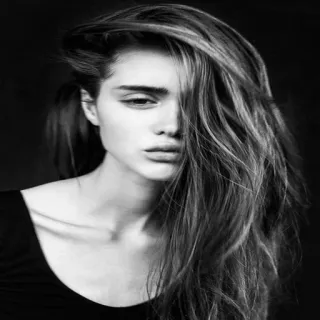 😆 woman, portrait, black and white, model, girl, face, hair, beauty telegram sticker