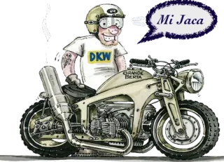 😬 Mi Jaca moto, casque, dessin animé, DKW, Mi Jaca, Grande Berta whatsapp sticker