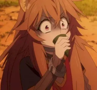 🎐 Raphtalia The Rising of the Shield Hero anime, Raphtalia, shocked, cute, raccoon, eating, The Rising of the Shield Hero telegram sticker