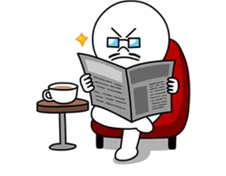 😑 мультфильм, чтение, газета, кофе, стул, очки whatsapp sticker