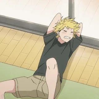 🤯 Anime, cabelo loiro, relaxado, cara, deitado telegram sticker
