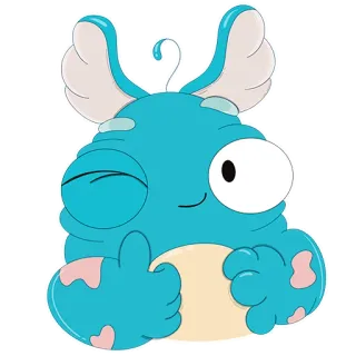 👍 potwór, kciuk w górę, słodki, kreskówka, mrugający, niebieski telegram sticker