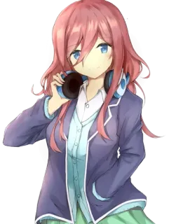 😊 chica anime, auriculares, pelo rosa, ojos azules, linda, dibujos animados, ilustración telegram sticker