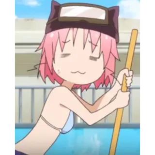 😸 Anime, Garota, cabelo rosa, biquíni, desenho animado telegram sticker