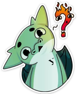 ❓ cartoon, dragon, monster, question mark, fire, confused, cute whatsapp sticker