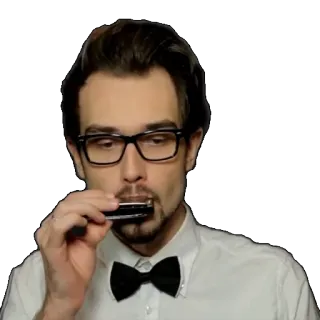 🎷 homem, gaita, músico, retrato, óculos, gravata borboleta, música telegram sticker