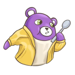 🥄 bear, spoon, cartoon, animal, cute, purple telegram sticker
