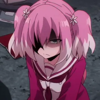 😡 Anime, Mädchen, Pinke Haare, Augenklappe, Cartoon telegram sticker