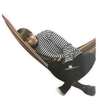 😴 amaca, persona, relax, camicia a righe, pantaloni neri telegram sticker