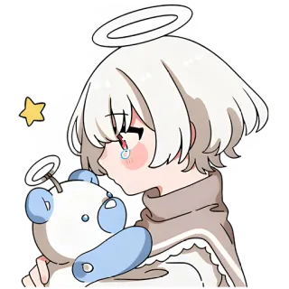 😢 อนิเมะ, เศร้า, ผู้หญิง, นางฟ้า, รัศมี, ร้องไห้, ตุ๊กตาหมี telegram sticker