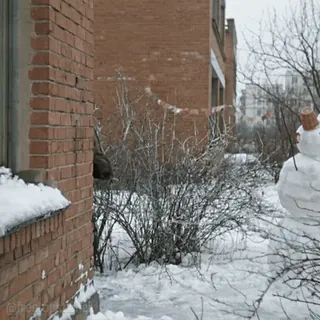🥷 snow, winter, snowman, brick, building, outdoors telegram sticker